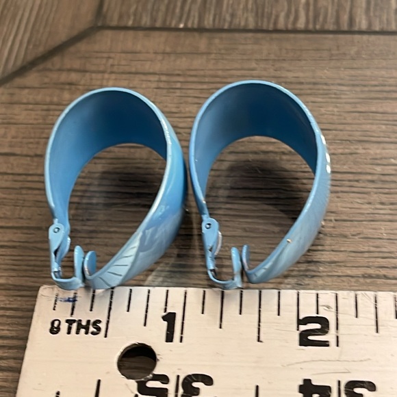 Vintage Pale Blue Iridescent Clip Hoop Earrings - Picture 7 of 14